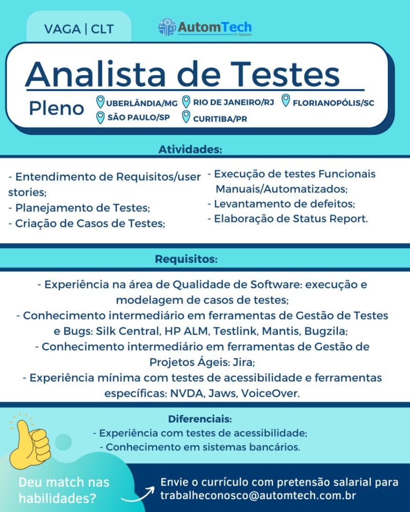 Abertura de Vaga - Engenheiro Área de Semi Condutores - Qualidade/Teste